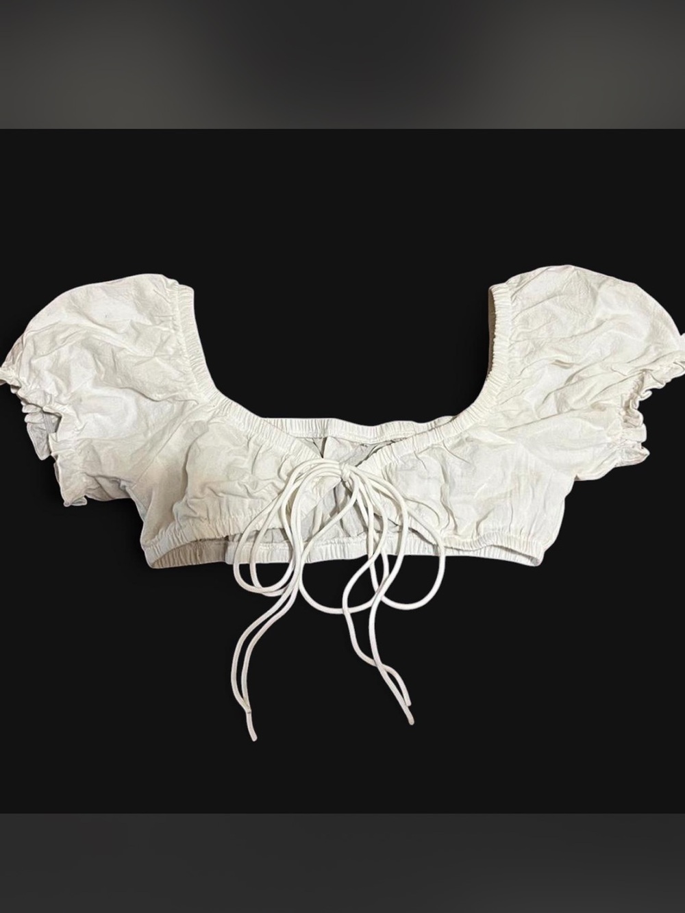 Women’s White Crop Puff Sleeve Tie-Front Top